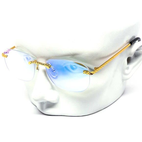 Rimless Sunglasses Gold Accents Blue Lens Fashion Eyewear Retro Beach Street New - Picture 1 of 2